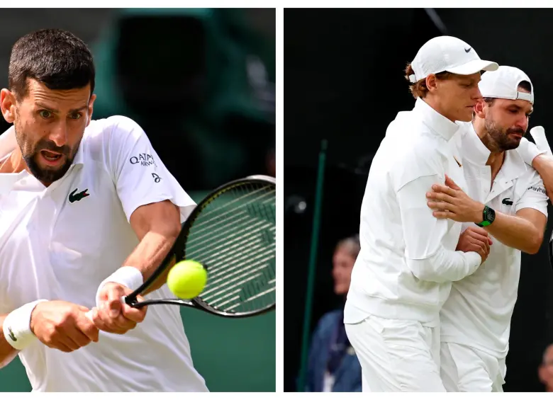 Sinner y Djokovic se enfrentarían en semifinales si avanzan victoriosos en cuartos de final de Wimbledon. Foto: GETTY y XINHUA