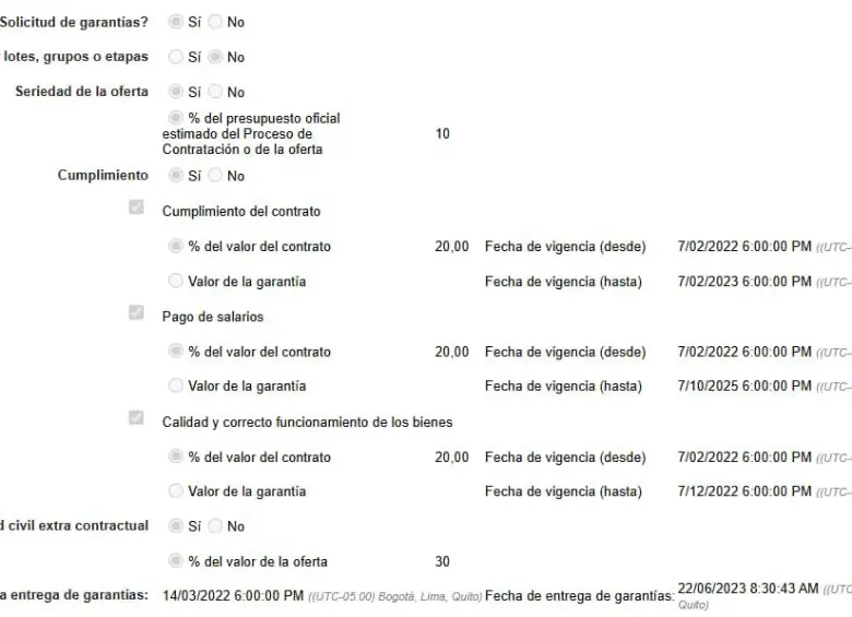 Configuración financiera del contrato. Foto: Secop