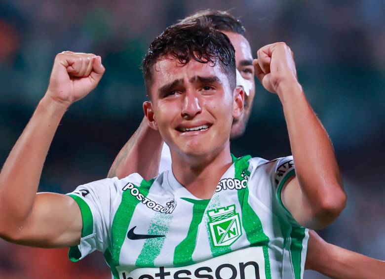 El día que Juan Manuel Rengifo debutó y marcó su primer gol con Nacional no pudo contener las lágrimas; fue frente al Quindío el 27 de agosto de 2025. FOTO manuel saldarriaga 