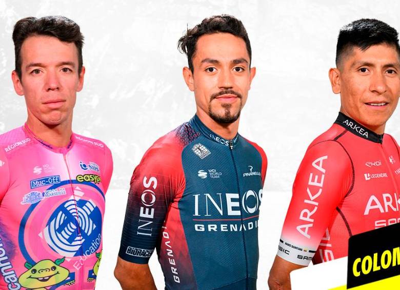 Rigoberto Urán, Daniel Felipe Martínez y Nairo Quintana, los colombianos que estarán en acción en el Tour de Francia. FOTO TOMADA @letour_col