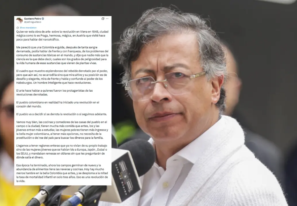 Gustavo Petro compartió el extenso mensaje a través de su cuenta en X. Foto: Colprensa/Redes sociales. 