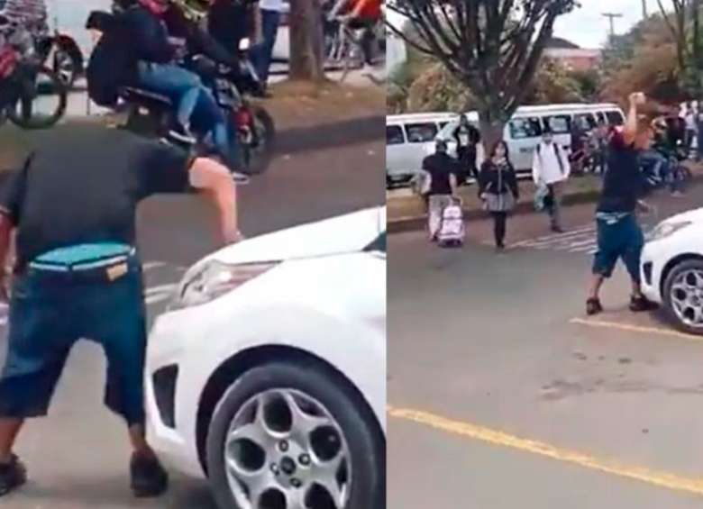 En video: Hombre golpeó a su esposa y le destruyó el carro en frente del colegio de sus hijas