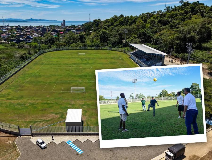 Así luce el estadio Juan Guillermo Cuadrado en Necoclí, Antioquia. La inauguración contó con la asistencia del jugador y autoridades locales y departamentales. Fotos: cortesía