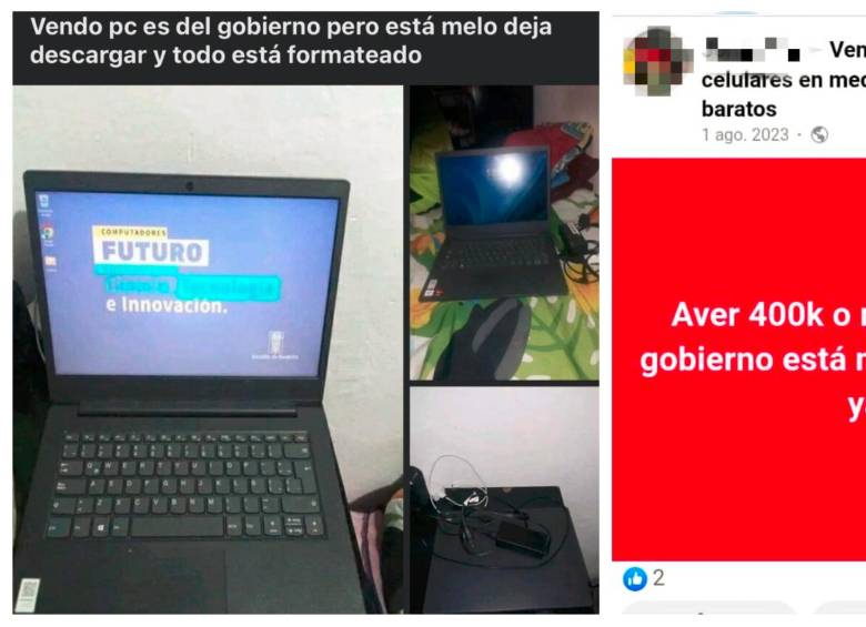 Estas son algunas de las ofertas que andan circulando en las redes sociales sobre la venta de los Computadores Futuro, los que entrega la Alcaldía de Medellín a los estudiantes. FOTO TOMADAS DE FACEBOOK