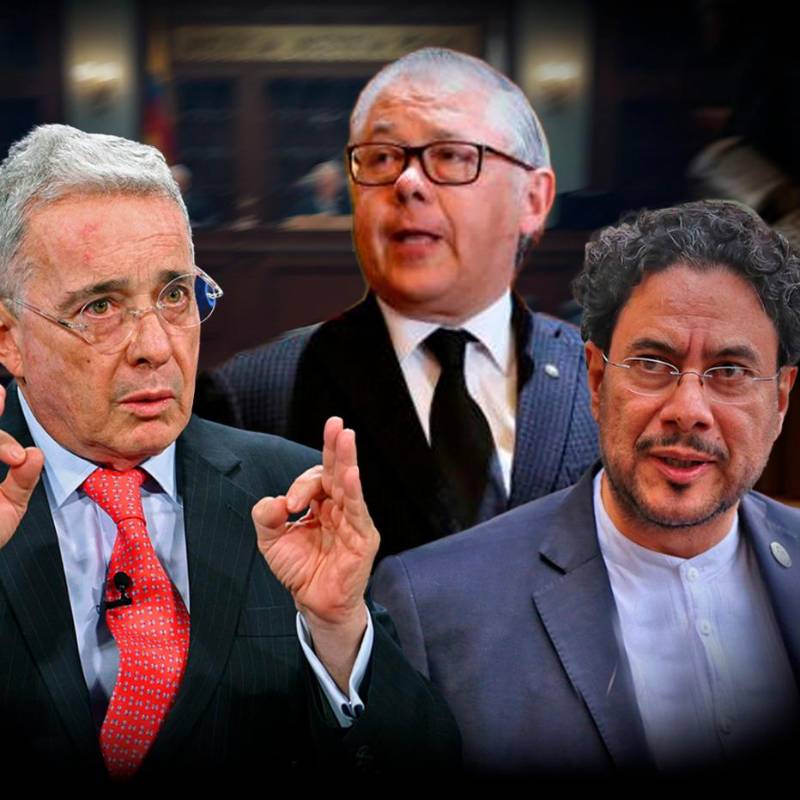 ¿Por qué el magistrado José Luis Barceló (en el centro) habría incurrido en irregularidades en el proceso? No deja de llamar la atención que Barceló asumió como presidente de la Corte el 25 de enero del 2018 y tan solo 20 días después expidió el auto contra Álvaro Uribe. En la imagen, a la derecha, Iván Cepeda. FOTOS EL COLOMBIANO