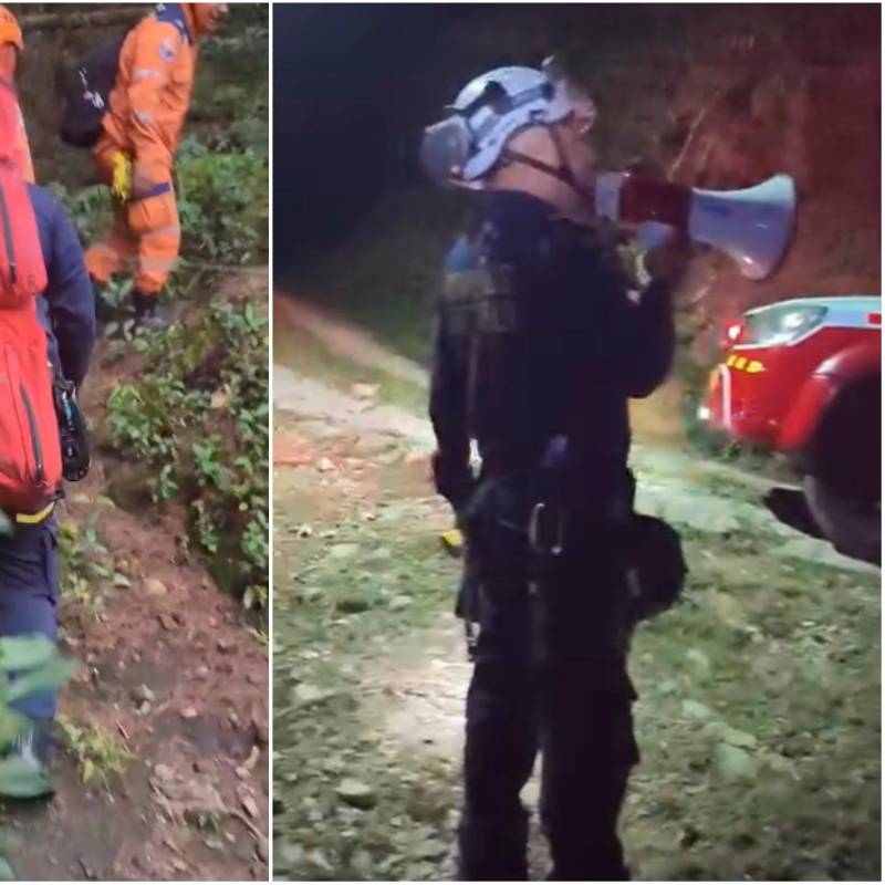 Socorristas del Cuerpo de Bomberos de La Estrella en las labores de búsqueda del estudiante de la Universidad de Antioquia. FOTOS: Cortesía Bomberos La Estrella