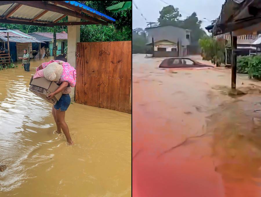 En el municipio de San Juan de Urabá las calles están totalmente inundadas. La Alcaldía declaró Urgencia Manifiesta y Calamidad Pública y se pidió la evacuación inmediata a las familias que viven aledaño al río San Juan de Urabá. FOTO: Captura de video