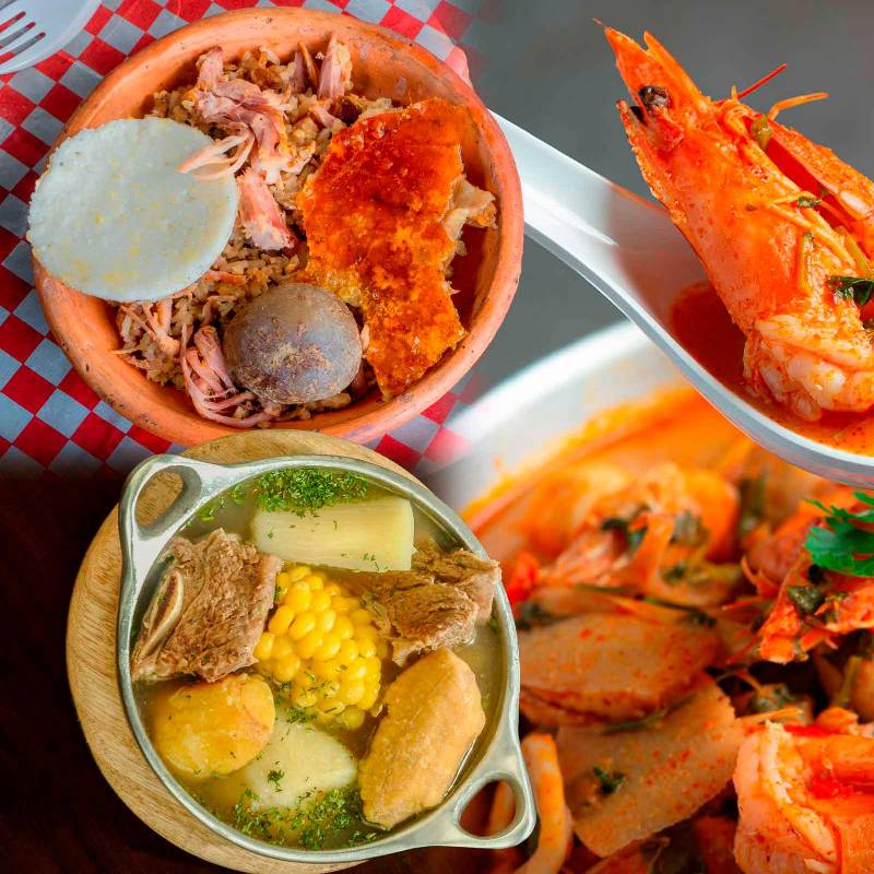 Lechona, cazuela de mariscos y sancocho. Platos que hacen parte de la gastronomía del país. FOTOS GETTY