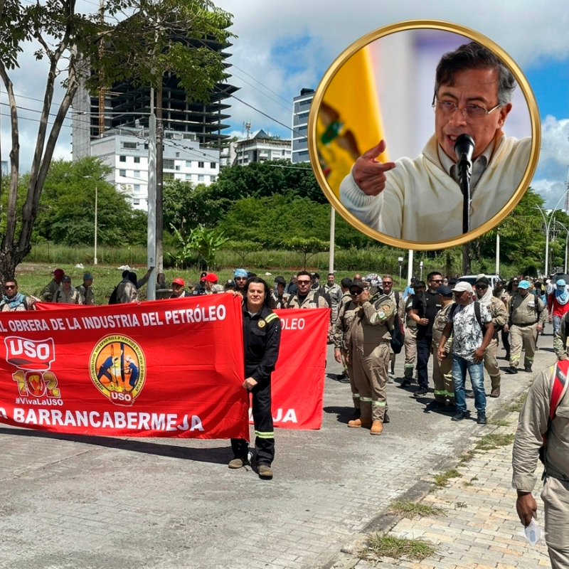 Gustavo Petro cuestionó el manejo histórico de recursos petroleros y pidió priorizar inversiones en energías limpias. FOTOS: Colprensa y cortesía USO 