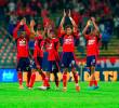 Los jugadores del Independiente Medellín tras su triunfo 1-0 sobre Junior en el Atanasio. FOTO CAMILO SUÁREZ