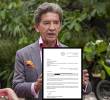 Adelante, la citación de la JEP. Atrás, el exalcalde de Medelín Luis Pérez Gutiérrez. Foto: EL COLOMBIANO y cortesía.