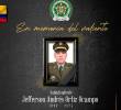 Con esta imagen, la Policía le rindió homenaje al uniformado asesinado en El Tarra, Norte de Santander. FOTO: CORTESÍA DE LA POLICÍA.