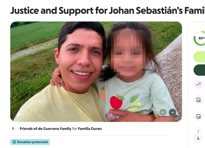 Campaña de GoFundMe creada para recaudar fondos destinados a los gastos legales, funerarios y la repatriación del cuerpo de Johan Sebastián Durán Guerrero. Foto: captura de pantalla