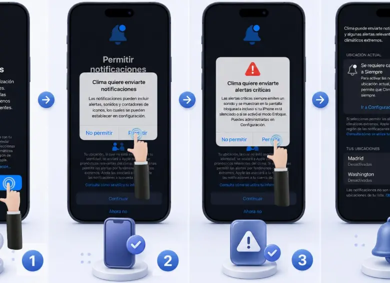 Imagen ilustrativa: paso a paso para activar las notificaciones de terremotos en un iPhone desde la aplicación Clima.