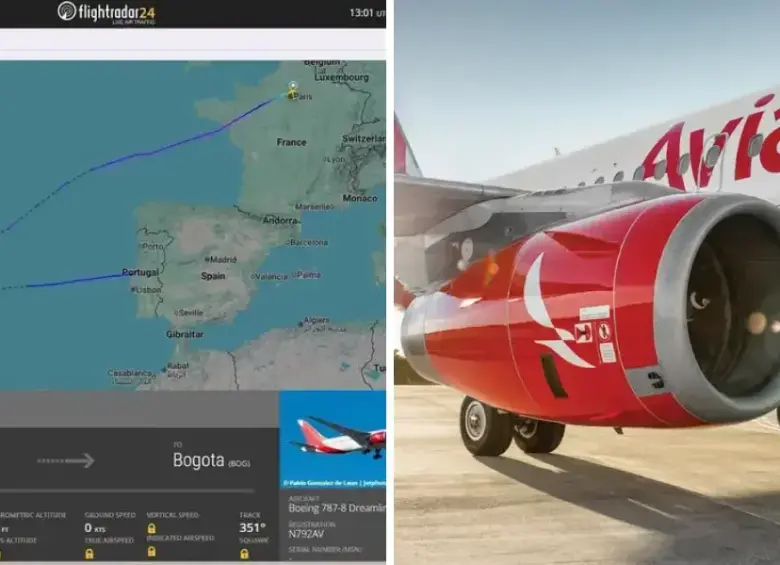 El vuelo AV55 de Avianca fue desviado al aeropuerto de Madrid tras una alerta técnica en el motor izquierdo. Los pasajeros continuarán el viaje a Bogotá en otra aeronave. Foto: Redes sociales de @avianca
