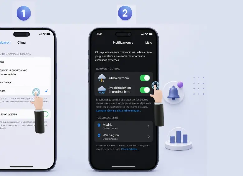 Imagen ilustrativa: paso a paso para activar las notificaciones de terremotos en un iPhone desde la aplicación Clima.