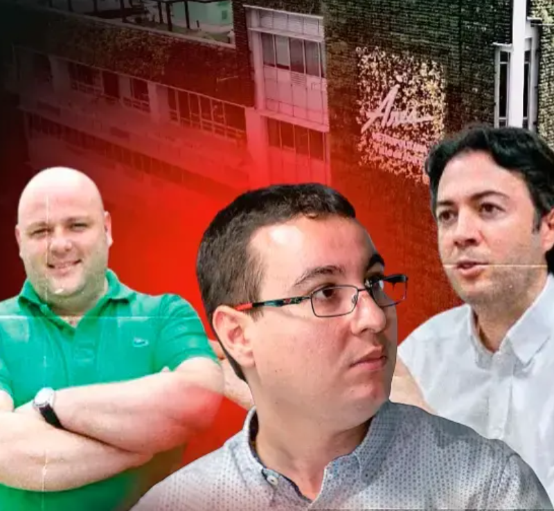 Miguel Quintero (izq.), hermano del exalcalde Daniel Quintero (der.), habría tenido un papel clave en el entramado de corrupción del AMVA durante la gerencia de Juan David Palacio (centro). Foto: EL COLOMBIANO.