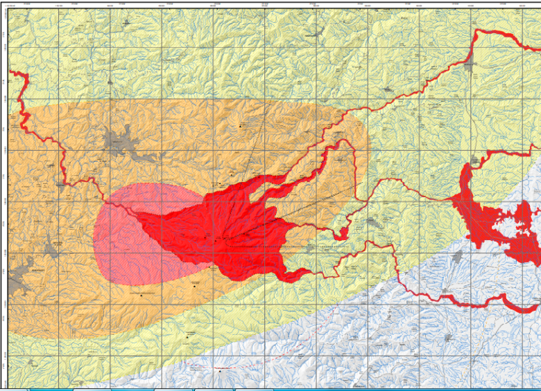 Mapa de amenazas en los diferentes frentes del Nevado del Ruiz. FOTO: Servicio Geológico Colombiano
