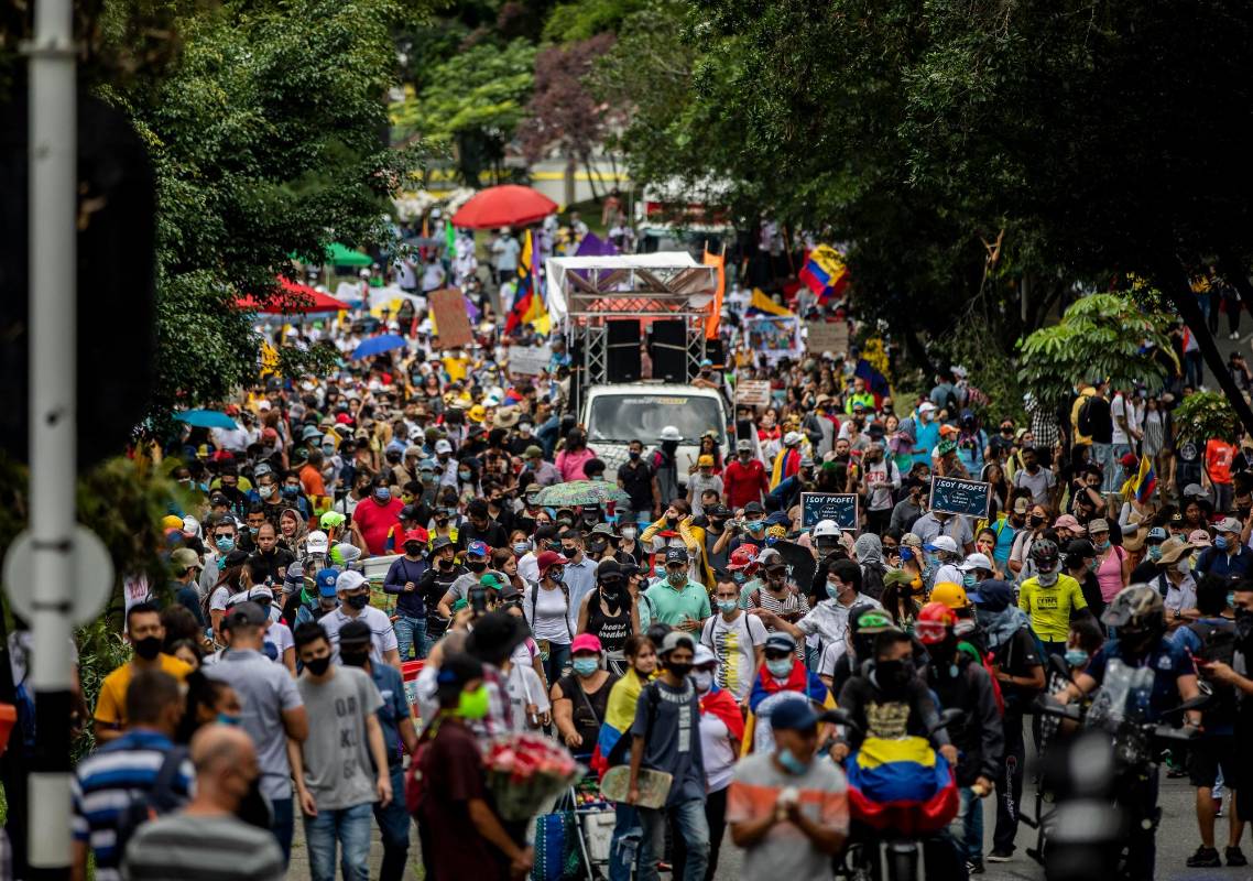 Según la Secretaría de Movilidad de Medellín, las marchas salieron de la jurisdicción de la ciudad sin haberse registrado novedad alguna. Foto: Camilo Suárez