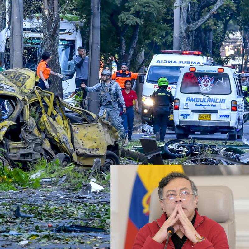 Grupos armados ilegales han hecho atentados en zonas rurales y en ciudades, el de la foto ocurrió en Cali. FOTOS: AFP Y Presidencia.