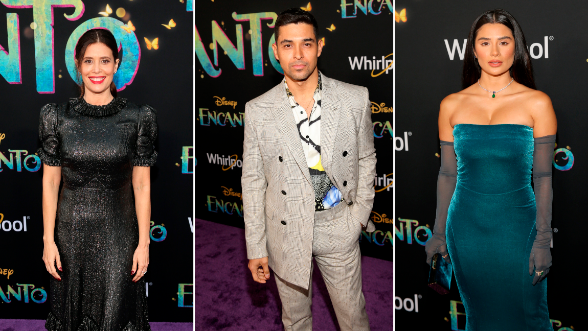 Angie Cepeda, Wilmer Valderrama y Diane Guerrero, actores que también hacen parte de Encanto. FOTOS Alberto E. Rodriguez/Getty Images for Disney