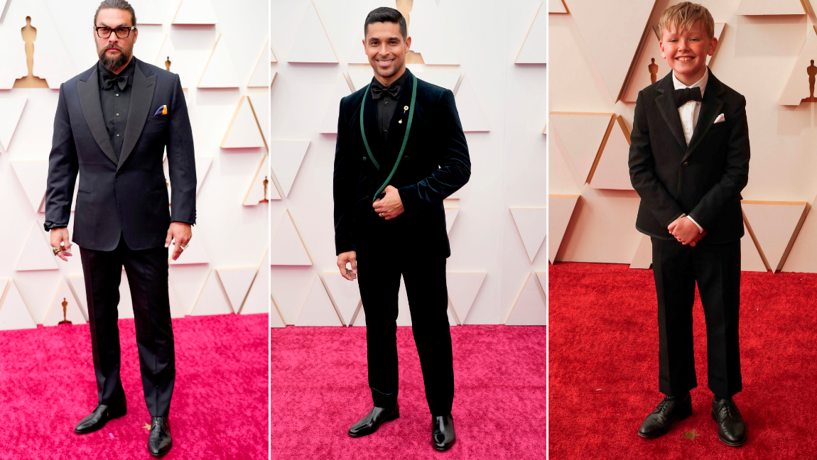 Jason Momoa, Wilmer Valderrama y el actor Jude Hill de Belfast, a su llegada a la gala. FOTOS Getty y Efe