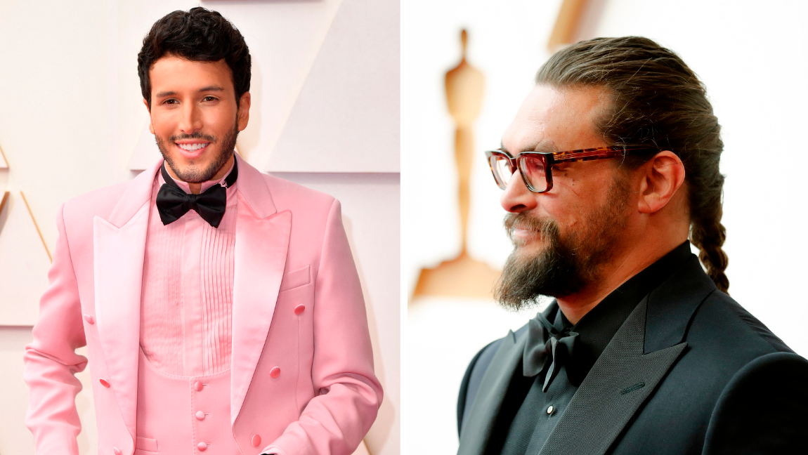 Sebastian Yatra lució un diseño de Moschino. Jason Momoa peinó su cabellera en una elegante trenza. FOTOS AFP y EFE