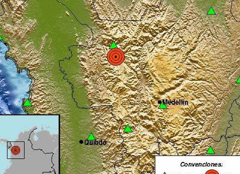 Reporte del segundo temblor registrado este domingo en el departamento de Antioquia. Foto: X Servicio Geológico Colombiano @sgcol