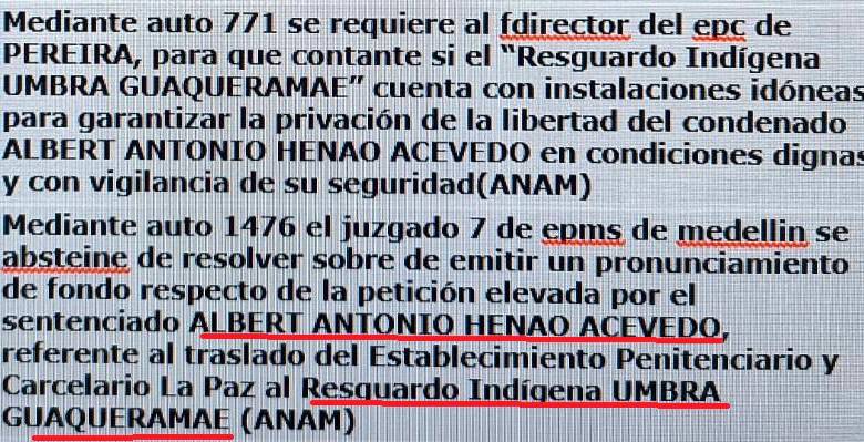 Extracto de los registros judiciales, con la petición de alias “Alber”, de la banda “Pachelly”. FOTO: CORTESÍA.