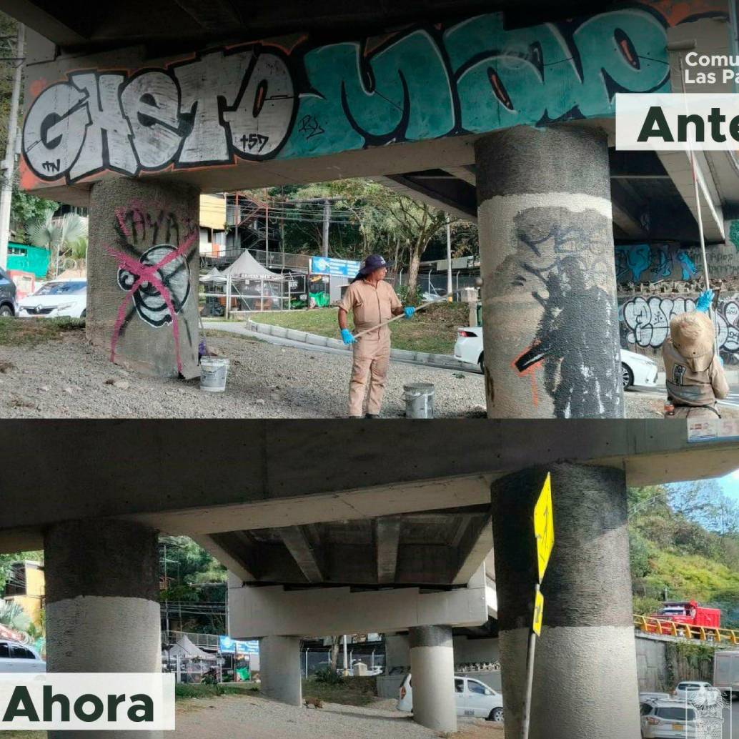 La alcaldía resaltó la limpieza de grafitis como parte de la recuperación de espacio público. FOTO: CORTESÍA