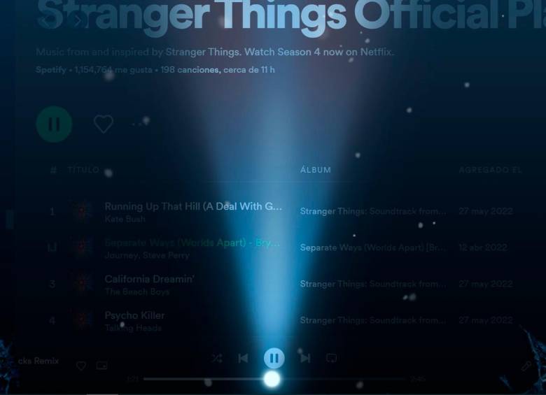 Así luce la linterna que atraviesa la oscuridad del Upside Down en la playlist oficial de Spotify. Imagen tomada de Spotify.