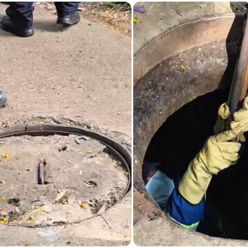 Aspecto de la alcantarilla que fue intervenida por las autoridades en El Poblado. FOTOS: Cortesía Secretaría de Seguridad de Medellín
