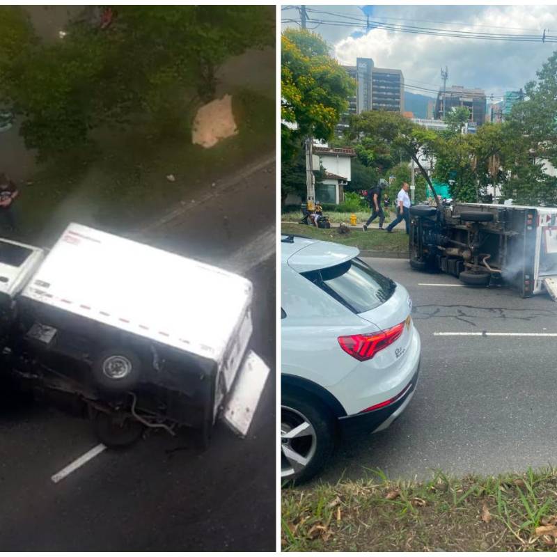 Así quedó el camión volcado en la avenida Regional. FOTOS Denuncias Antioquia. 