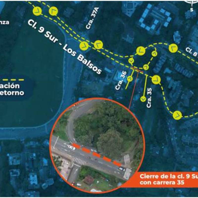 El cierre del retorno en Los Balsos con la Carrera 35 ya comenzó a regir desde el pasado martes 4 de noviembre. FOTO: Cortesía Alcaldía de Medellín