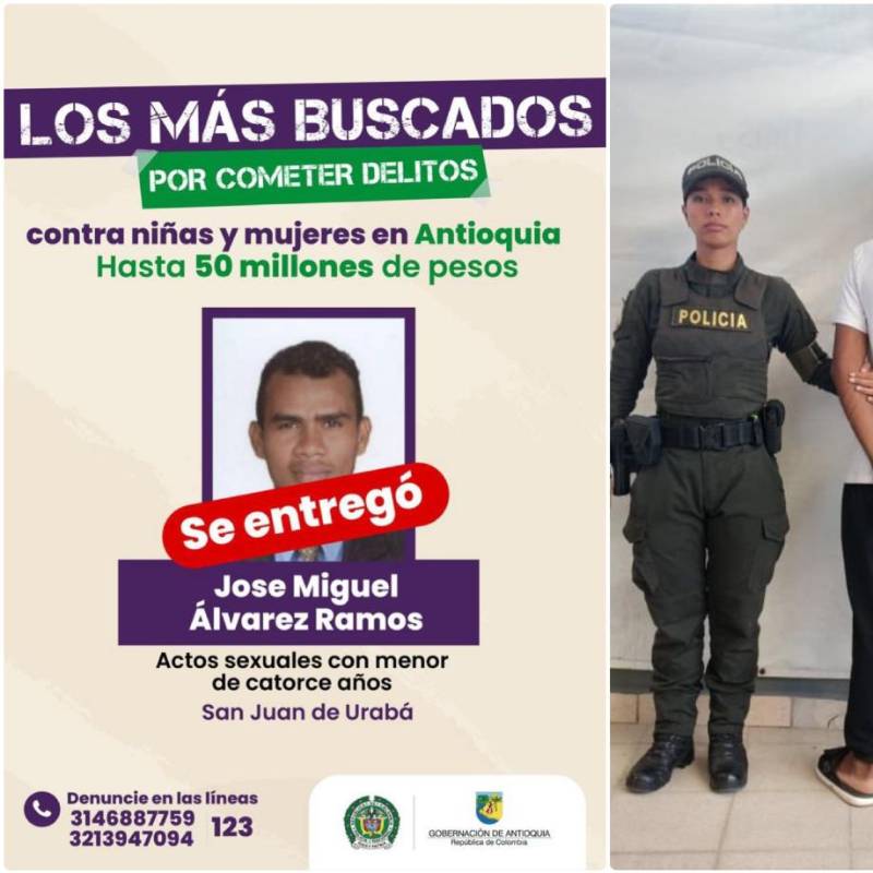 El hombre, identificado como José Miguel Álvarez, había sido incluido en el cartel de los más buscados. FOTOS: Cortesía Departamento de Policía Urabá