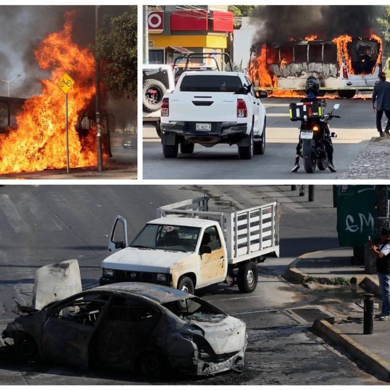 Los diferentes desmanes en Jalisco, México, ante la muerte del capo del narcotráfico Nemesio Oseguera. Imágenes tomadas de redes sociales. 