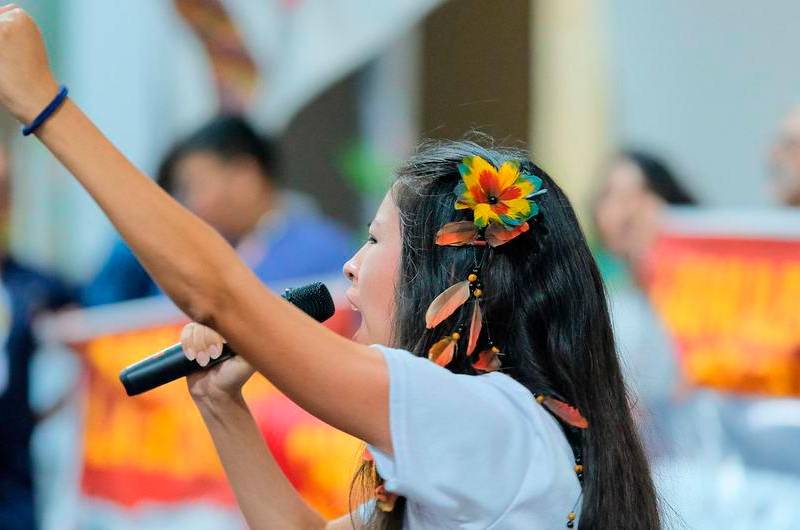 Manifestantes protestan durante la acción Fin del Mercado Mundial en la COP30 en Belém, Brasil. FOTO UNFCCC y Diego Herculano