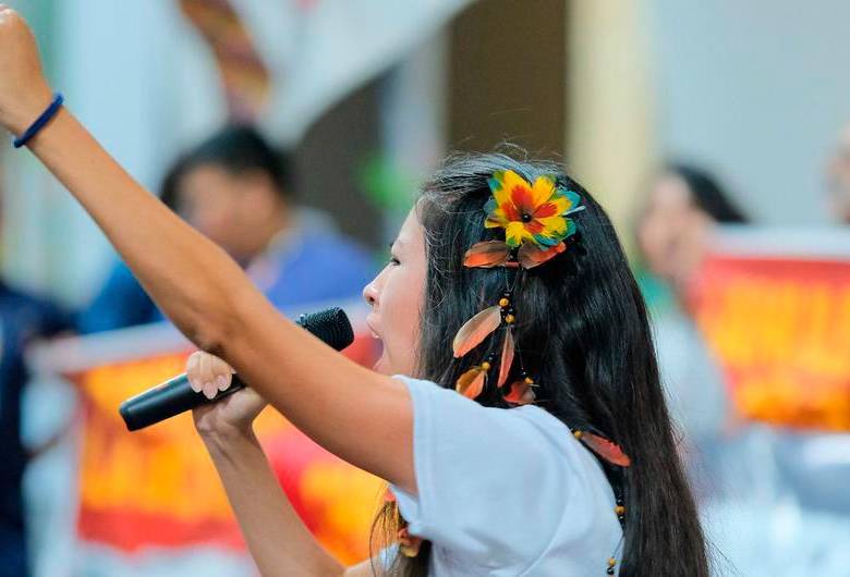 Manifestantes protestan durante la acción Fin del Mercado Mundial en la COP30 en Belém, Brasil. FOTO UNFCCC y Diego Herculano