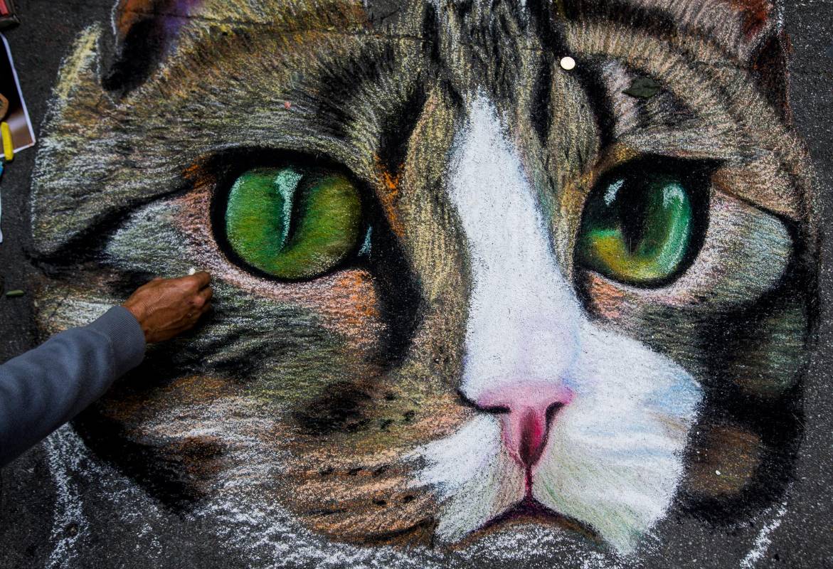 Está técnica de arte Italiano se llama madonnari, es efímera. Como son hechos con tizas se borran fácilmente en invierno duran poco. Foto Julio César Herrera