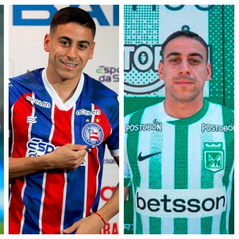 Camilo Cándido con las camisetas de Nacional de Uruguay, Bahía de Brasil y Atlético Nacional. FOTOS CORTESÍA