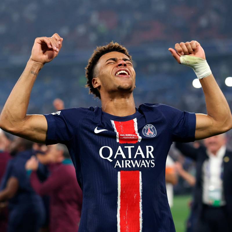 Désiré Doué celebra uno de los dos goles que marcó en la final de la Champions League ante el Inter de Milán. FOTO: GETTY
