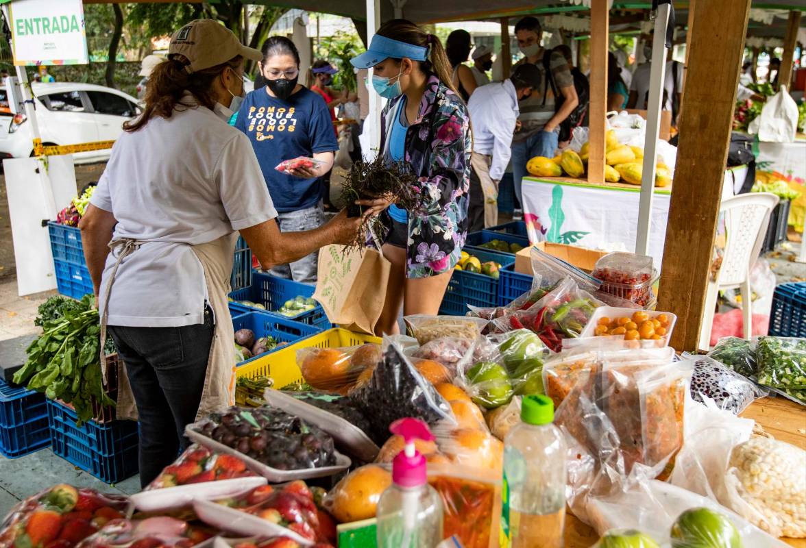 Desde esta semana los 21 parques y plazas reciben los clientes. Se activarán los miércoles para que los campesinos aseguren sus ingresos y los ciudadanos tengan más opciones de abastecimiento. Foto: Manuel Saldarriaga Quintero.