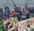 En los recuadros se ven algunos de los videos de supuestos mercenarios colombianos, grabados con un dron en Michoacán. IMÁGENES TOMADAS DE VIDEOS.