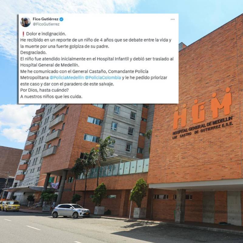 Hospital General de Medellín, donde permanece internado el niño de 4 años víctima de una golpiza. FOTO Manuel Saldarriaga