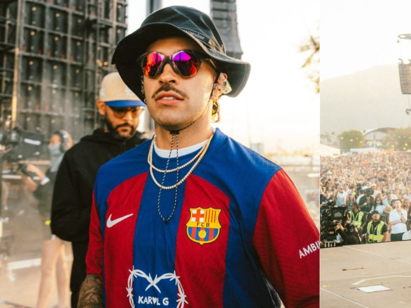 El artista colombiano sorprendió en el Festival Coachella 2024 en California, Estados Unidos, luciendo la camiseta del CF Barcelona con el logo de su novia, Karol G. FOTO: Tomada de X @Barca_Buzz