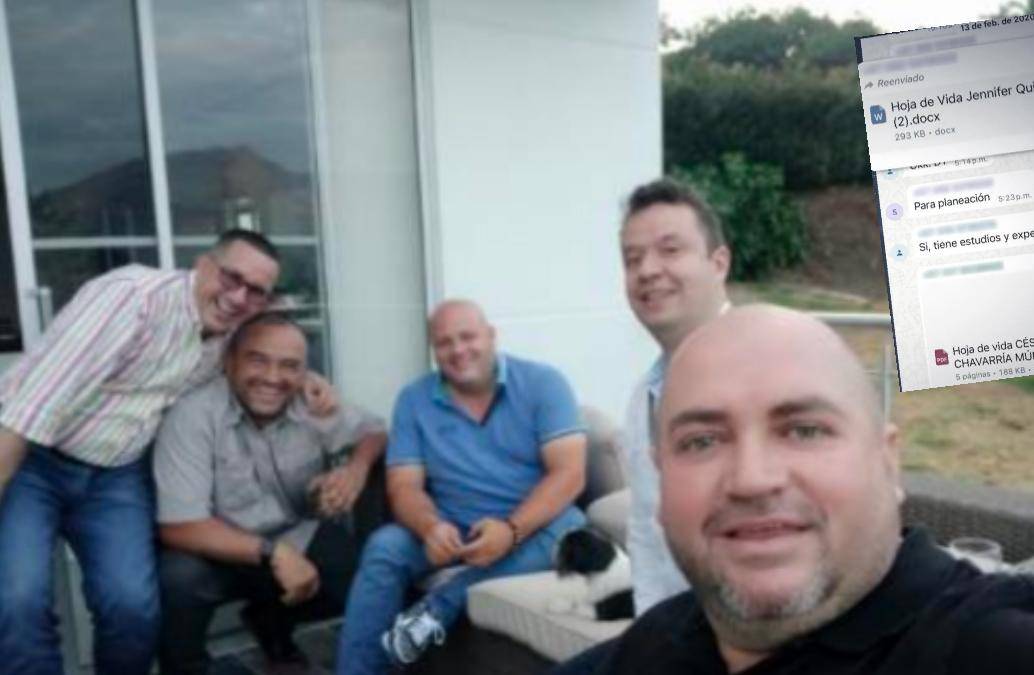 En la foto (de izq. a der.) aparecen Álvaro Villada; un abogado allegado; Miguel Quintero; Wílder Echavarría, exdirector de la EDU, y Jorge Enrique Liévano, ex gerente de Metroparques; todos complicados por testigos ante Fiscalía y otros órganos de control. Foto: cortesía y pantallazo de Noticias Caracol