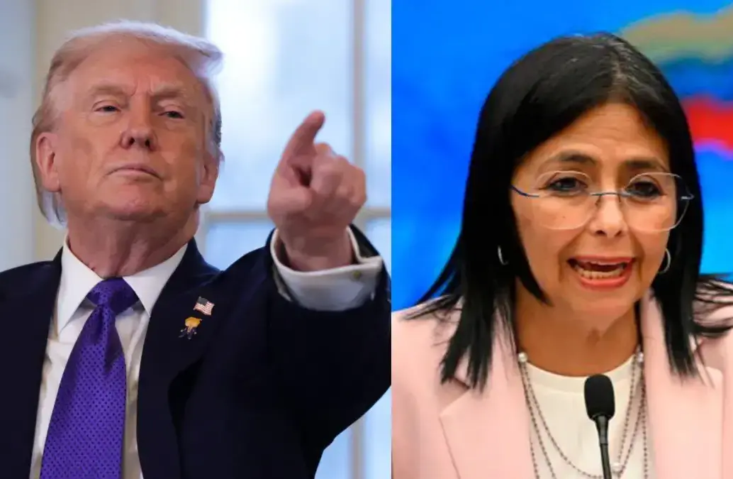 Donald Trump y Delcy Rodríguez. Fotos: Getty