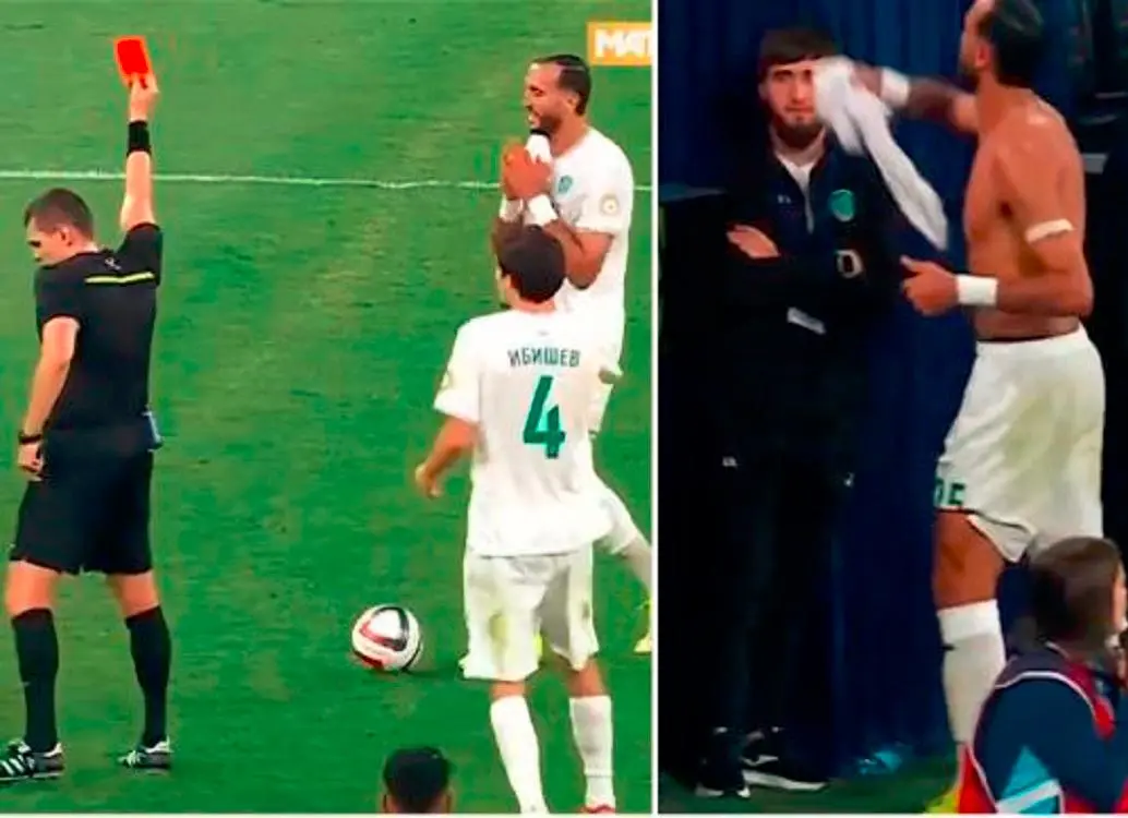 El momento en el que Nader Ghandri fue expulsado y cuando regala su camiseta. FOTOS PANTALLAZOS TOMADOS DE X