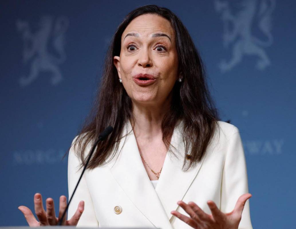 La ganadora del Premio Nobel de la Paz, María Corina Machado, ofrece una rueda de prensa el 11 de diciembre de 2025 en las instalaciones de representación del gobierno noruego en Oslo. Foto: AFP