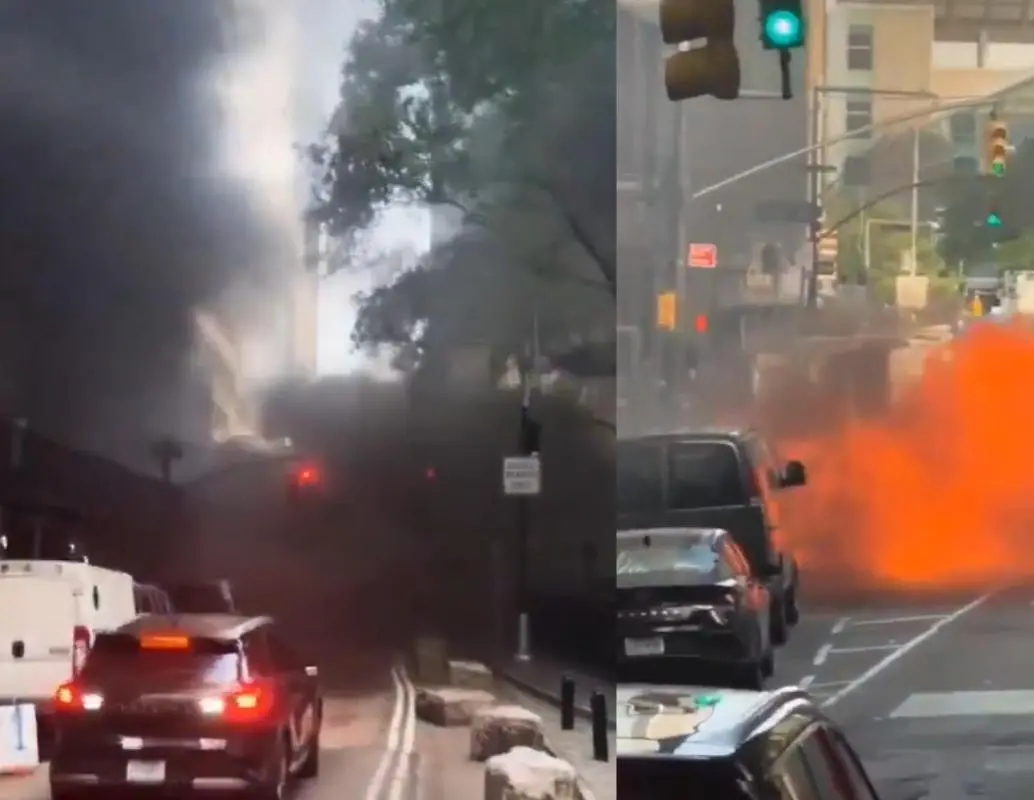 El vehículo se incendió y explotó cerca del Toro de Wall Street, en una de las zonas más transitadas del distrito financiero de Nueva York. FOTO: Captura de video.